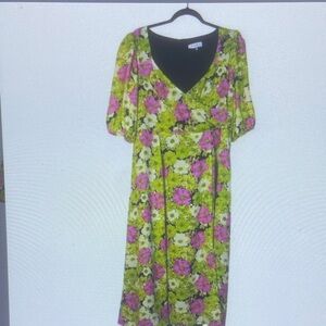 Wayf Floral Midi Dress - Green and Pink